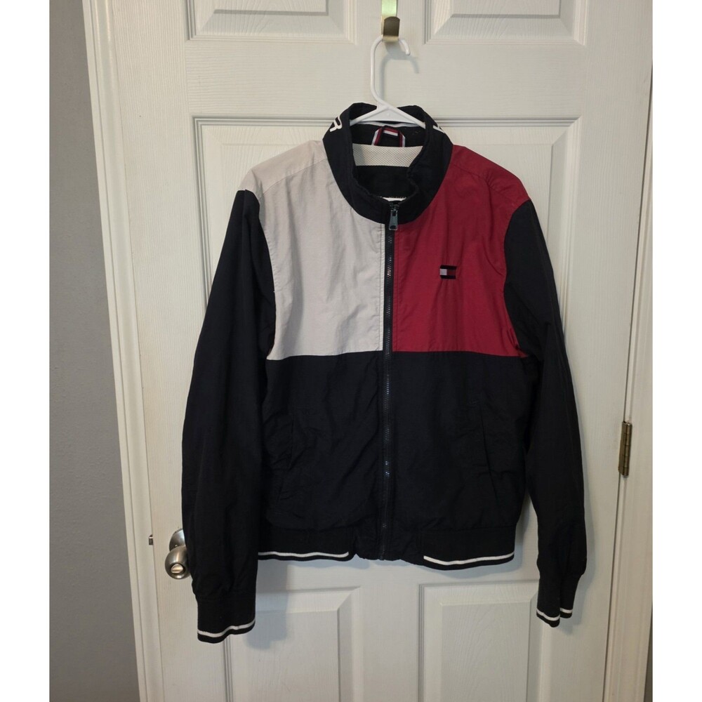 Tommy Hillfiger Windbreaker Jacket  Mens Medium Color Block Spell Out Vintage